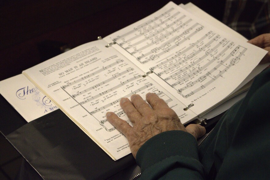 The Gleemen rehearse songs like “No Man is an Island,” “Bridge Over Troubled Water” and “Brothers Sing On” in preparation for their centennial concert.