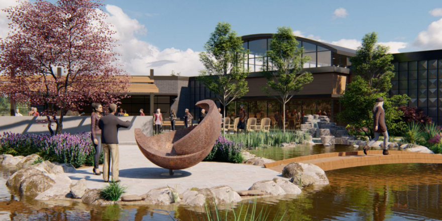 A rendering of more park features outside the NTI dispensary, to replace the existing facility in Milan.