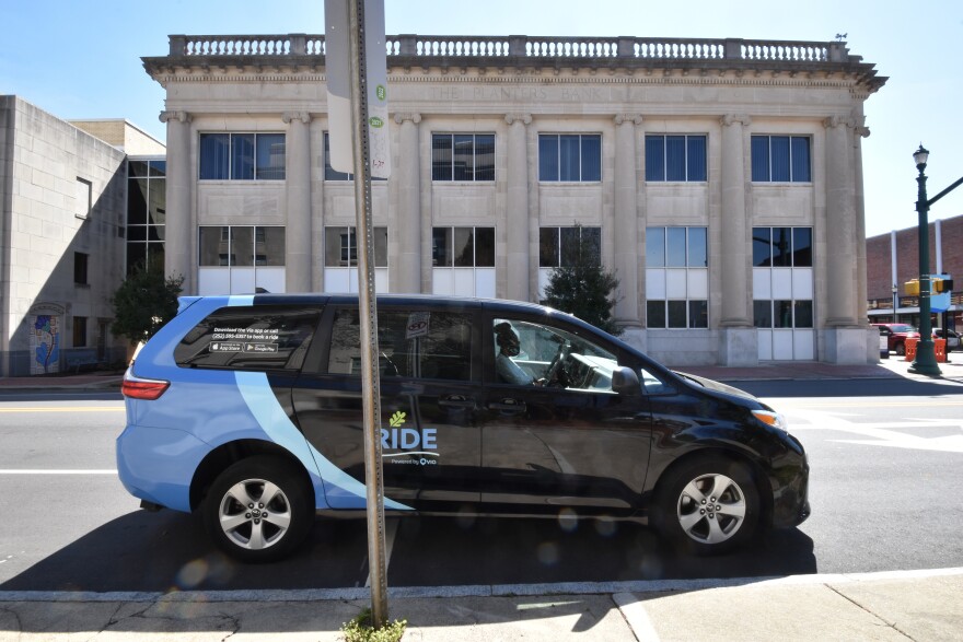 A RIDE minivan parks across the street from City Hall in Wilson, N.C.