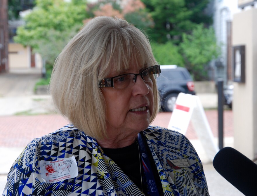 Delegate Judy Eledge of Anchorage helped push a demand for public land divestment onto the party platform. Photo: Lawrence Ostrovsky.
