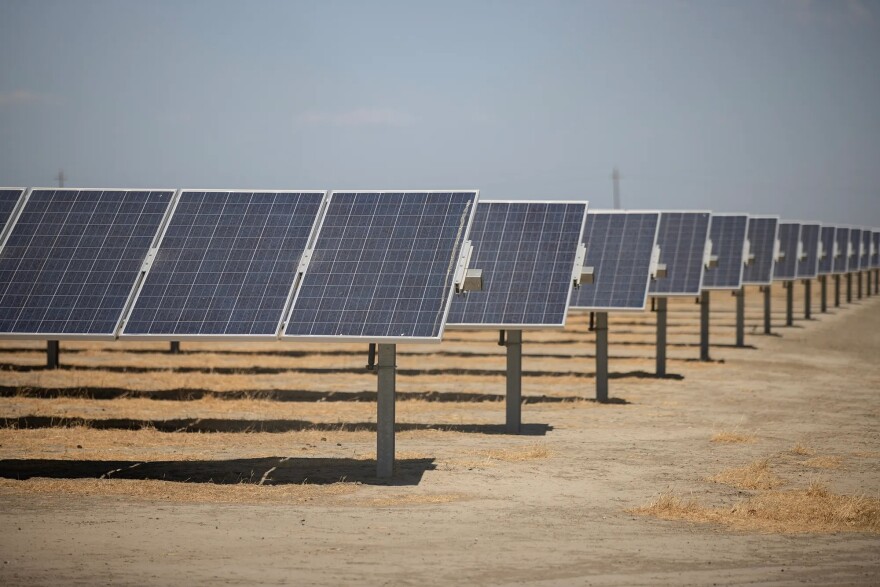 Solar panels at the Kettleman City Power solar farm on July 25, 2022.