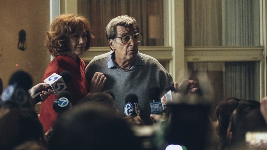 Al Pacino plays Penn State football legend Joe Paterno and Kathy Baker plays his wife, Sue, in the HBO movie <em>Paterno</em>.