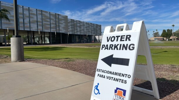 Voter Parking directs voters to polling center on the Arizona Western College campus