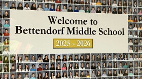 Student photos from the 2025-2026 year line one wall at Bettendorf Middle School. The new school year starts Monday, Aug. 24, 2026.