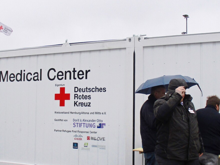 A reconfigured, high-tech shipping container houses a Hamburg refugee shelter's primary care clinic. More are planned.