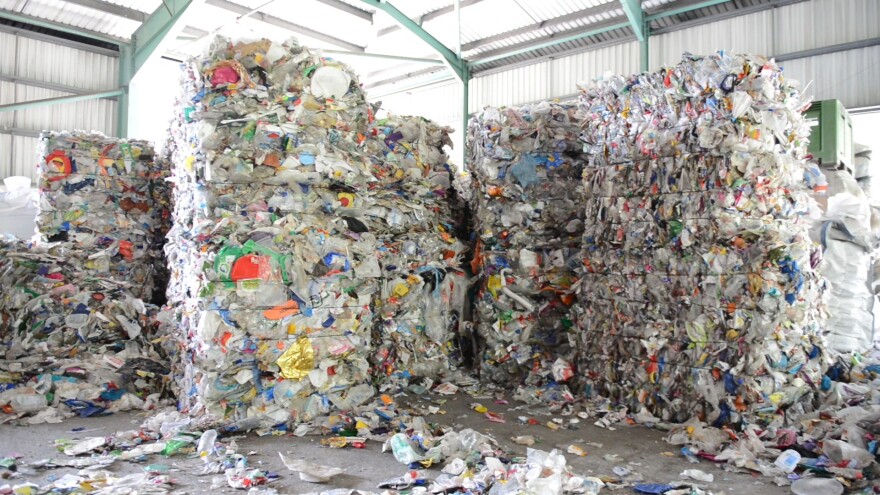 Collected material, including plastic, is baled at TerraCycle.