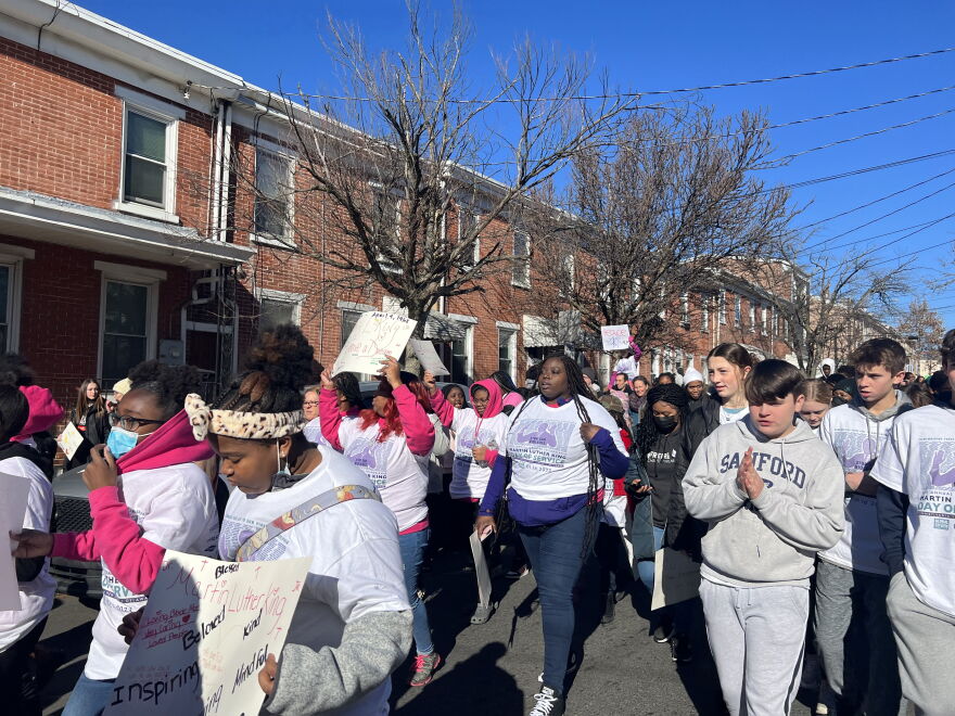 Youth led the peace march.