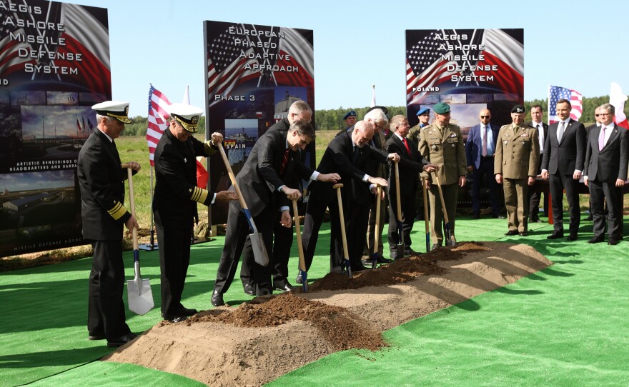 U.S. and Polish officials, including Poland's President Andrzej Duda and U.S. Deputy Defense Secretary Robert Work, take part in the May 13 groundbreaking for a U.S. missile defense station in Redzikowo, Poland. The station will be part of NATO's larger European defense shield.