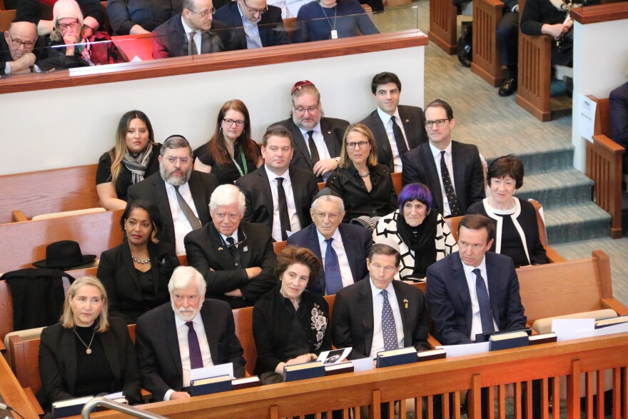 Members of Connecticut's federal delegation at former Senator Joe Liebermann's funeral in 2024.