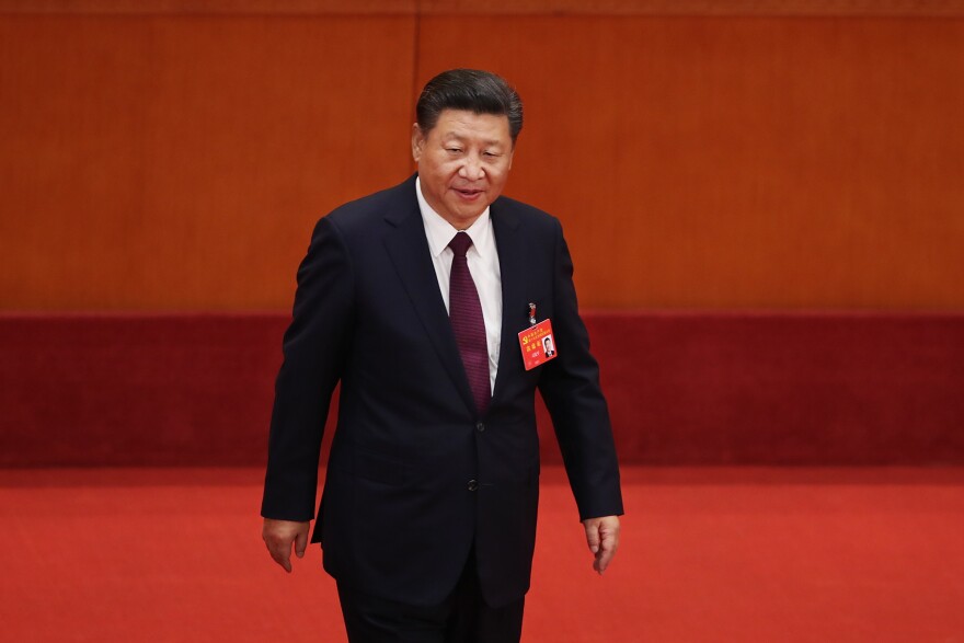 Chinese President Xi Jinping, shown here during the opening session of the 19th Communist Party Congress in Beijing, "is running China in crisis mode," says New Zealand academic Anne-Marie Brady, "and China under Xi is following a very ambitious, a very assertive foreign policy."
