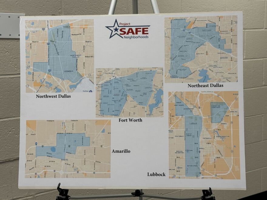 A map showing Project Safe Neighborhood's locations in Texas.