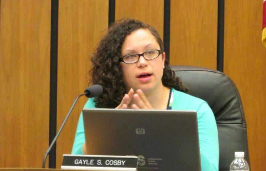 IPS Board member Gayle Cosby speaks during an IPS school board meeting in May.