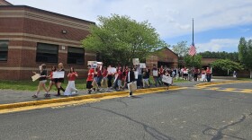 Students hold a walkout at Mount Everett Regional School in Sheffield, Massachusetts, on May 28, 2026.