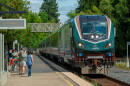 FILE - In this provided photo, a new Airo train enters the Salem station during testing in July 2026. The Amtrak Cascades route serves 18 stations between Vancouver, Canada and Eugene, Ore.