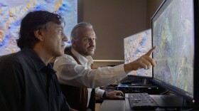 Tulane research professor Marcello A. Canuto, professor in the Tulane School of Liberal Arts and director of MAR (right) I, discuss findings with lidar technology with Francisco Estrada-Belli