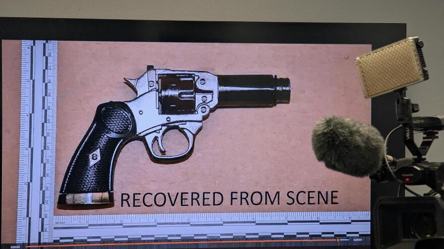 At a news conference on Friday, Oct. 14, 2026, Gates Police released bodyworn camera video and a photo of the alleged replica revolver that Haley Rodriguez was holding when an officer shot and killed her on Oct. 4, 2026.
