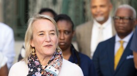 U.S. Rep. Nikki Budzinski speaks outside of the East St. Louis federal courthouse Thursday regarding the recent government shut down. “Right now,” Budzinski said, “this administration is trying to use the hardworking federal workers in this country as a marketing ship.”