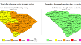 Maps from www.dnr.sc.gov show drought statuses for South Carolina in July of 2015 (28 counties were upgraded to moderate state of drought) and October 5, 2015 (hundreds of acres of farmland sit in waters left by heavy rains and flood).
