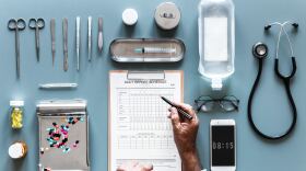 Medical supplies on table