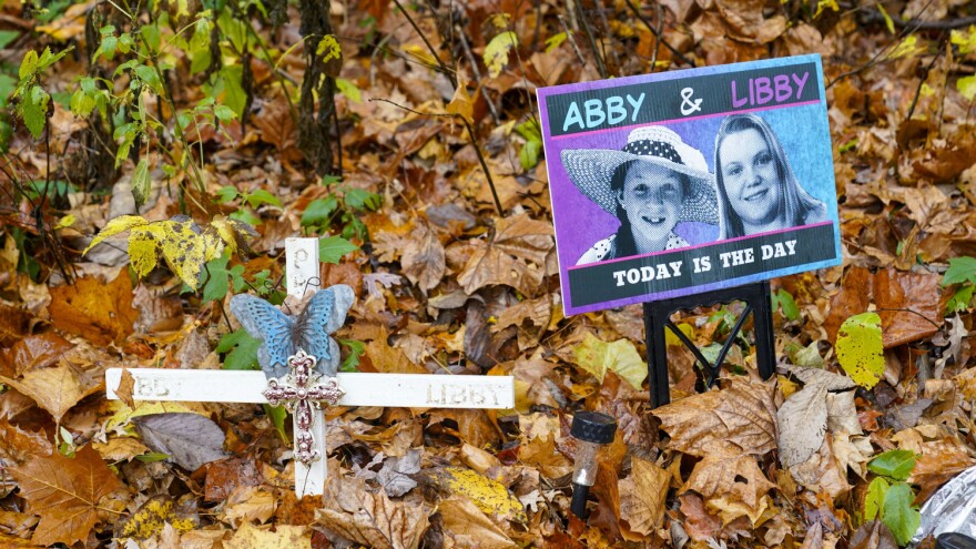 A makeshift memorial to Liberty German and Abigail Williams near where they were last seen and where the bodies were discovered stands along the Monon Trail leading to the Monon High Bridge Trail in Delphi, Ind., Oct. 31, 2022. Attorneys for Richard Matthew Allen, accused of killing the two teenage girls six years ago, argued before a judge Thursday, June 15, 2023, that Allen has been mistreated at the prison he is housed in, requesting relocation to a different facility.