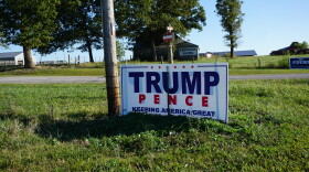 A Trump - Pence sign in southern Missouri, an area where President Trump won overwhelmingly in 2016. Now farmers are analyzing his farm policy and that of his oppoent, Joe Biden, in advance of the Nov. 3 election.

