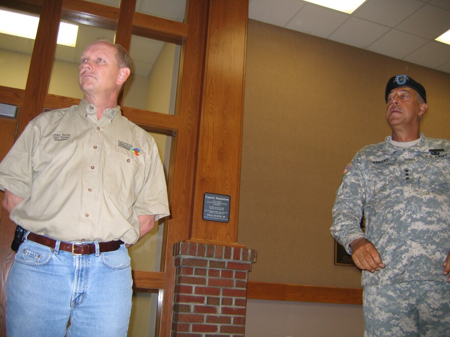 Lafayette City-Parish President Joey Durel with Army Lt. General Russel Honore at the press conference held earlier today at Lafayette City Hall