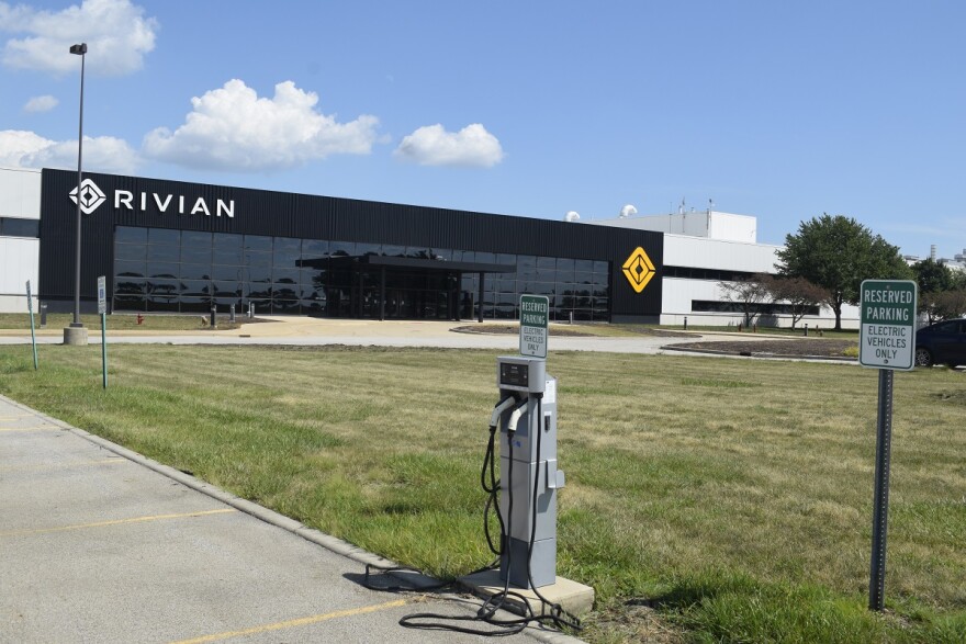 Charging station at Rivian plant