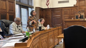 Akron councilmember Jan Davis (standing) speaks on her concerns over two Juneteenth events planned in her ward on the city's west side during a council meeting on June 17, 2024.