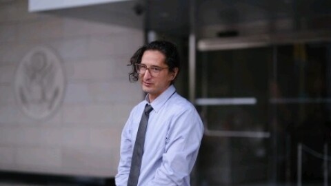 CSU Channel Islands lecturer Jonathan Caravello speaks after a jury acquitted him in a federal case tied to an immigration raid protest in Camarillo.