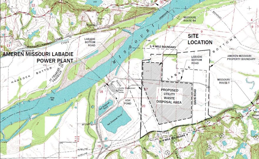 This diagram is an excerpt of “figure 1” from Ameren’s “Detailed Site Investigation,” showing the location of the company’s proposed coal ash landfill.