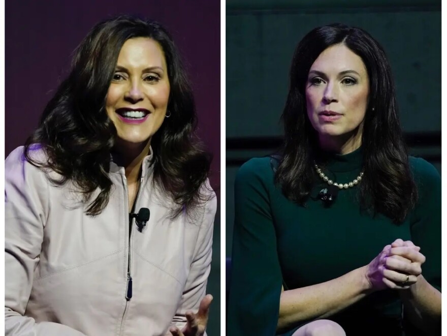 Gov. Gretchen Whitmer (left) and Republican gubernatorial candidate Tudor Dixon (right) will face off Tuesday night in their second and final debate before Election Day on Nov. 8.