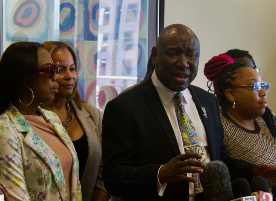 From left to right: Kim Neal-Davis, Natalie Jackson, attorney Ben Crump and Shaquail Neal speak for Gerald Neal. "The crux of the matter is this: the family needs transparency. The community needs transparency," Crump said.