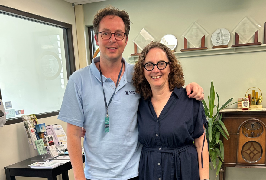 Case Scaglione and IPR's Christy L'Esperance at Interlochen Public Radio studios.