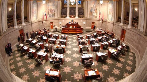 A view of the Missouri Senate chamber from the visitors gallery.
