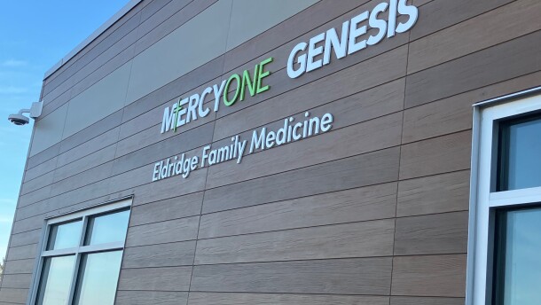The exterior of the expanded MercyOne Genesis Eldridge Family Medicine, to open to the public Friday, Feb. 13, 2026.