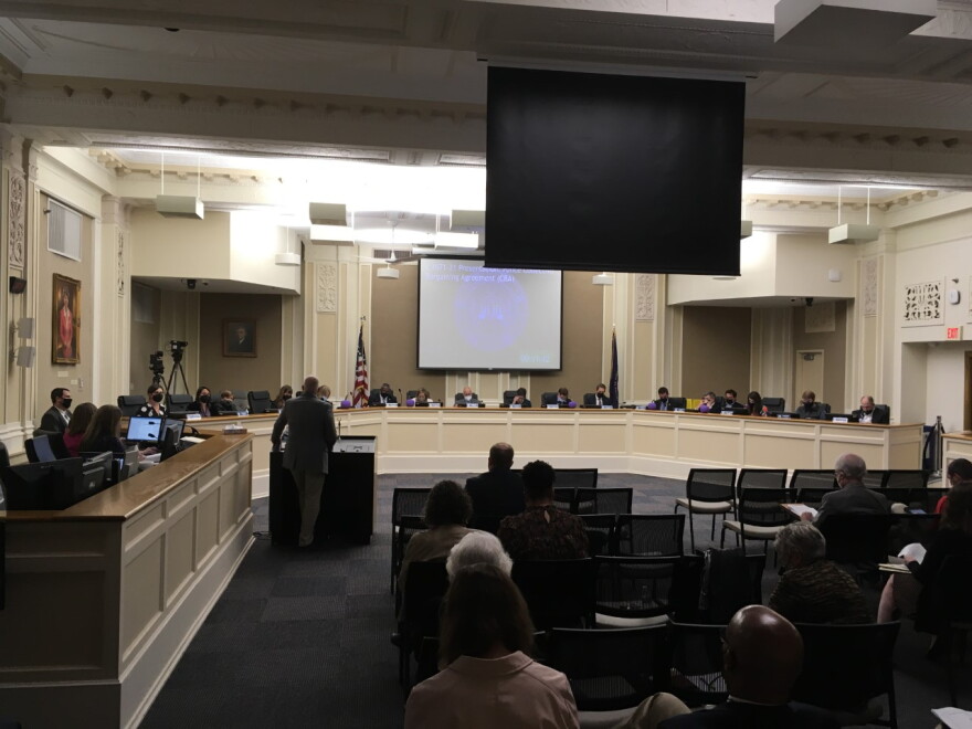 Dave Barberie of the city law department appears before Council on collective bargaining agreement