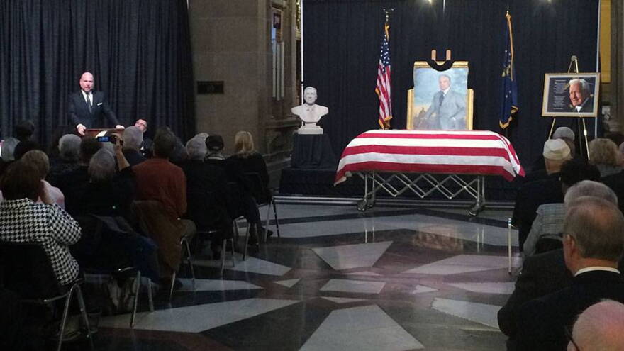 House Speaker Brian Bosma speaks during the memorial service for former Gov. Edgar Whitcomb.