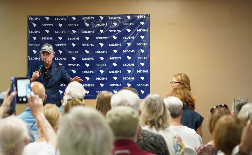 Possible 2028 Democratic presidential candidate Arizona U.S. Sen. Mark Kelly and his wife, Gabby Giffords, spoke with voters in Mauldin, S.C., on Friday, Oct. 2, 2026.