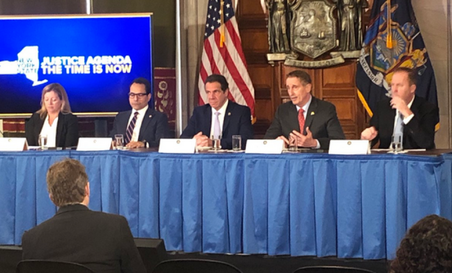 Bob Duffy and other business leaders join Gov. Cuomo in Albany to announce support for a permanent property tax cap