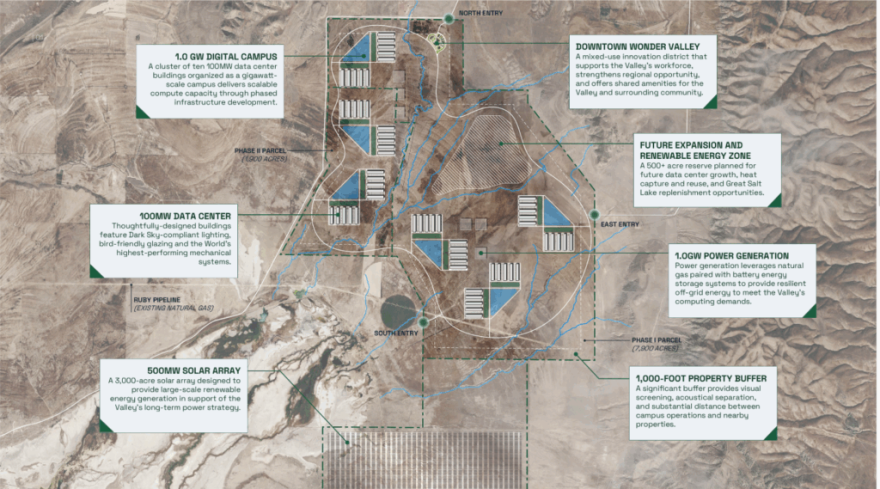 Map of an initial vision of the Stratos Project, a proposed data center campus project proposed in Utah.