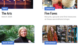 A screenshot of some of the stories in the March edition of Encore magazine