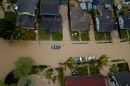 This aerial view shows a flooded neighborhood in Pajaro, California.