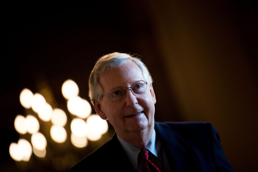 Senate Majority Leader Mitch McConnell (R-Ky.) walks to the Senate Floor on Capitol Hill Dec. 1, 2017 in Washington, D.C. (Brendan Smialowski/AFP/Getty Images)