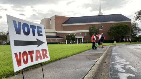 A vote sign outside a church polling location in Marion County Florida