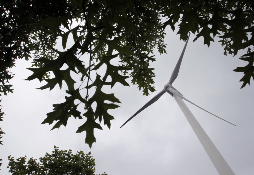 A Sinovel wind turbine is seen in Charlestown, Mass., in 2013. U.S. District Judge James Peterson on Friday ordered Sinovel to pay restitution and fines up to $59 million for stealing trade secrets.