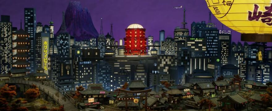 color shot of Megasaki City from "Isle of Dogs"