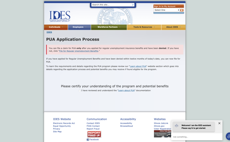 IDES Website PUA Portal