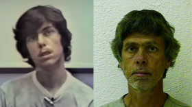 Former death row inmate Karl Allen Fontenot in police interview recording in the 1980s (left) and in a 2015 prison mugshot.