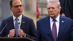 Pennsylvania Gov. Josh Shapiro (left) and President Donald Trump.