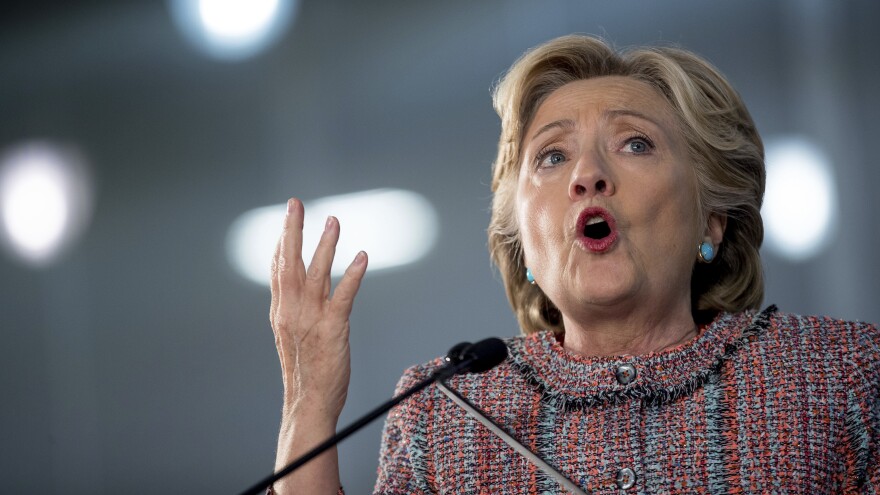 Hillary Clinton speaks at a rally at Miami-Dade College in Miami.